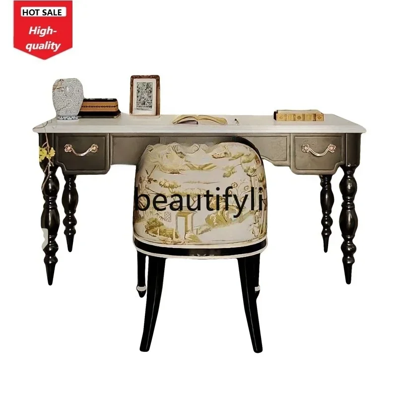 A32 French Light Luxury Desk American Solid Wood Writing Desk Study Furniture Office Computer Desk