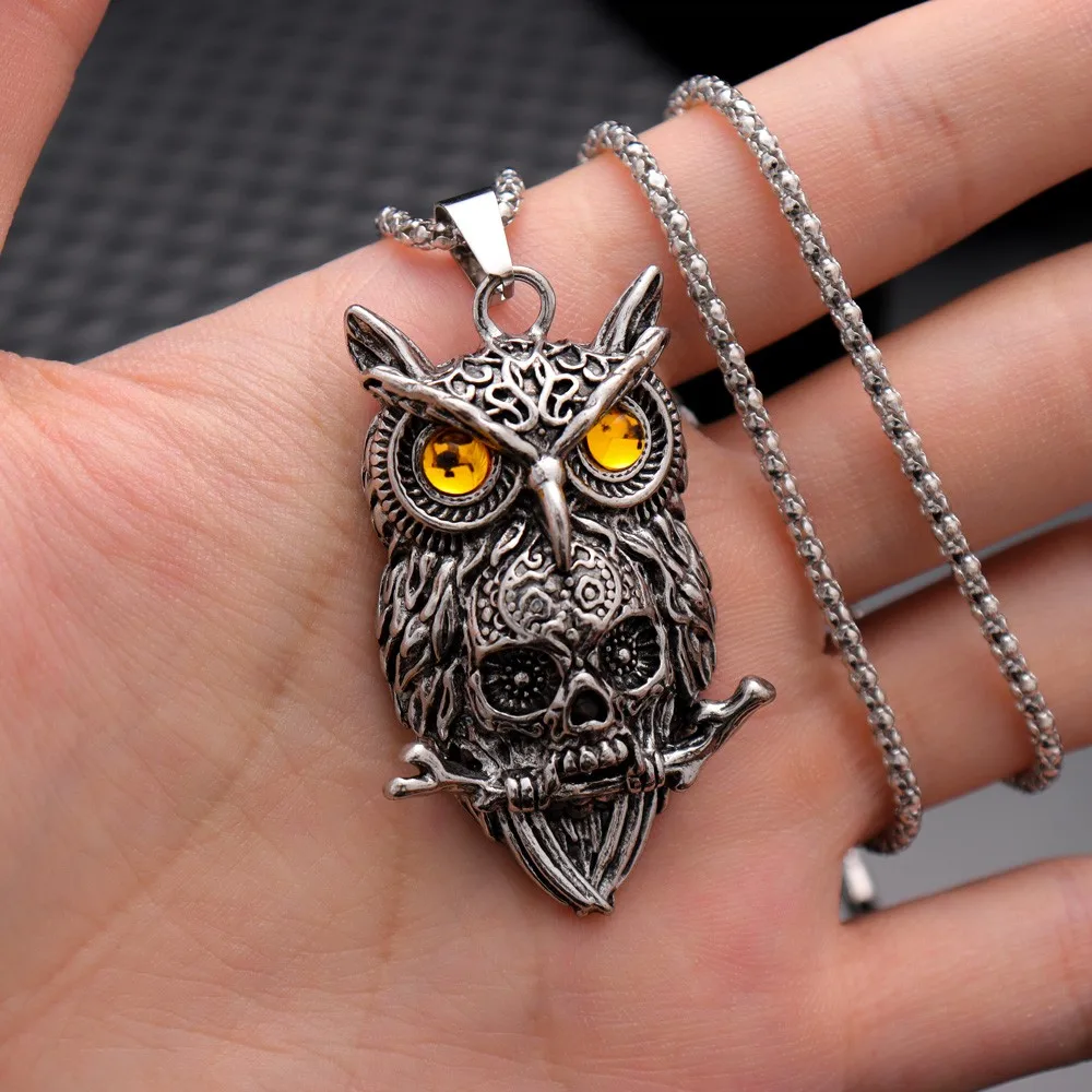 Dark Punk Gothic Skull Owl Retro Alloy Pendant Necklace Personality Men Hip Hop Pendants Jewelry Fashion Necklace Accessory