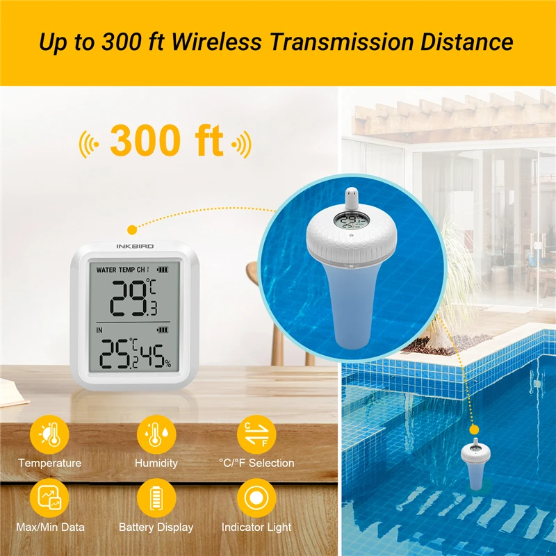 INKBIRD 433Mhz Wireless Temperature Sensor Waterproof Bluetooth-Compatible Pool Thermometers for Tub IBS-P01R/P01B/WIFI Gateway