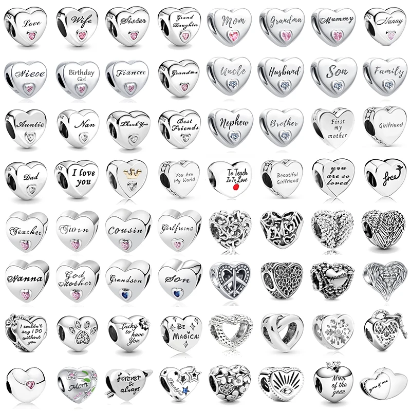 New 925 Sterling Silver All Heart Series Sister Daughter Charms Fit Original DIY Bracelet Necklace Women Jewelry Gift Making