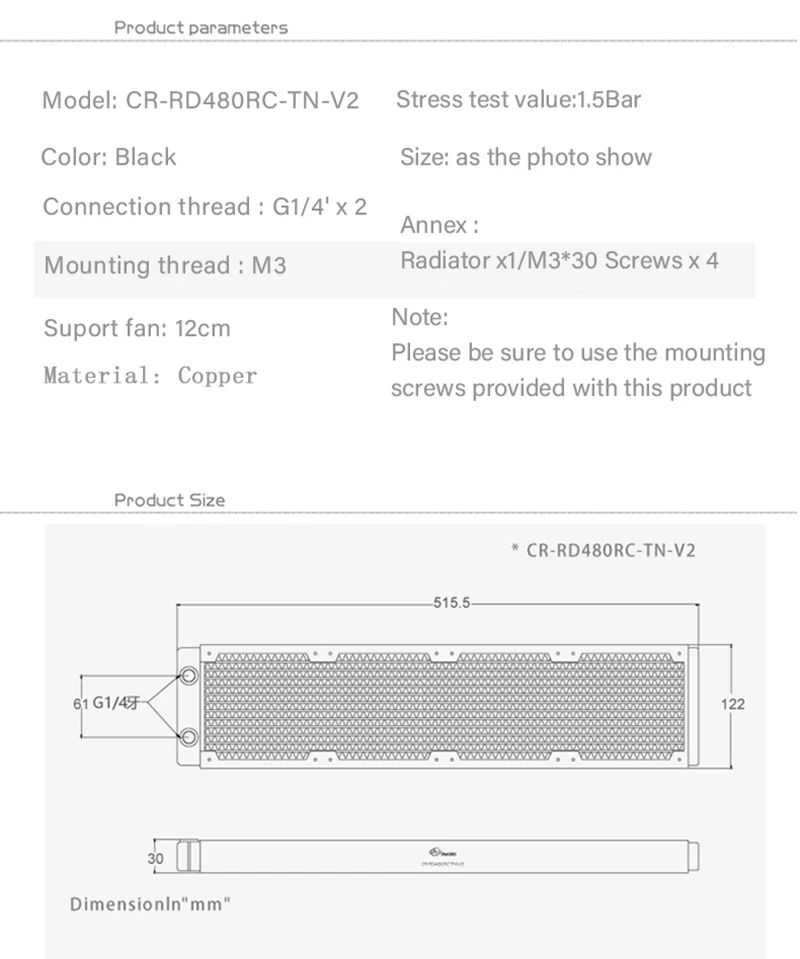 Bykski 480mm Länge Kupfer Kühler für Wasser Kühlung 30mm Dicke für 12cm Fan Wasser Kühler Hohe leistung kühler Kühler