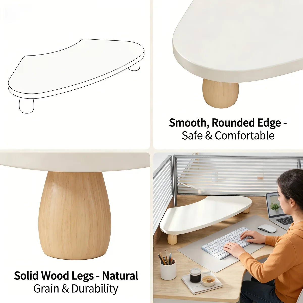 Curved Corner Monitor Riser, Ergonomic Desktop Monitor Stand, Desk Storage Organizer for Home & Office Workspace