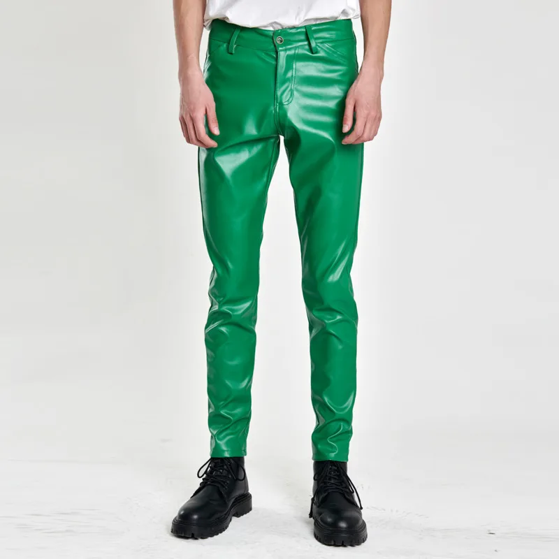 # 2201 noir blanc vert bleu Orange pantalon en cuir hommes printemps été maigre hommes Faux cuir crayon pantalon hommes mince grande taille 40