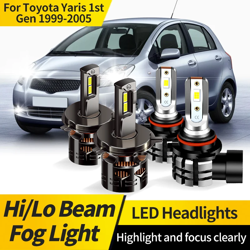 

2PCS Canbus H4 HB2 LED Headlight Super Bright 6000K White Hi/Lo Beam Bulbs 9005 HB3 Fog Lamp For Toyota Yaris 1st Gen 1999-2005