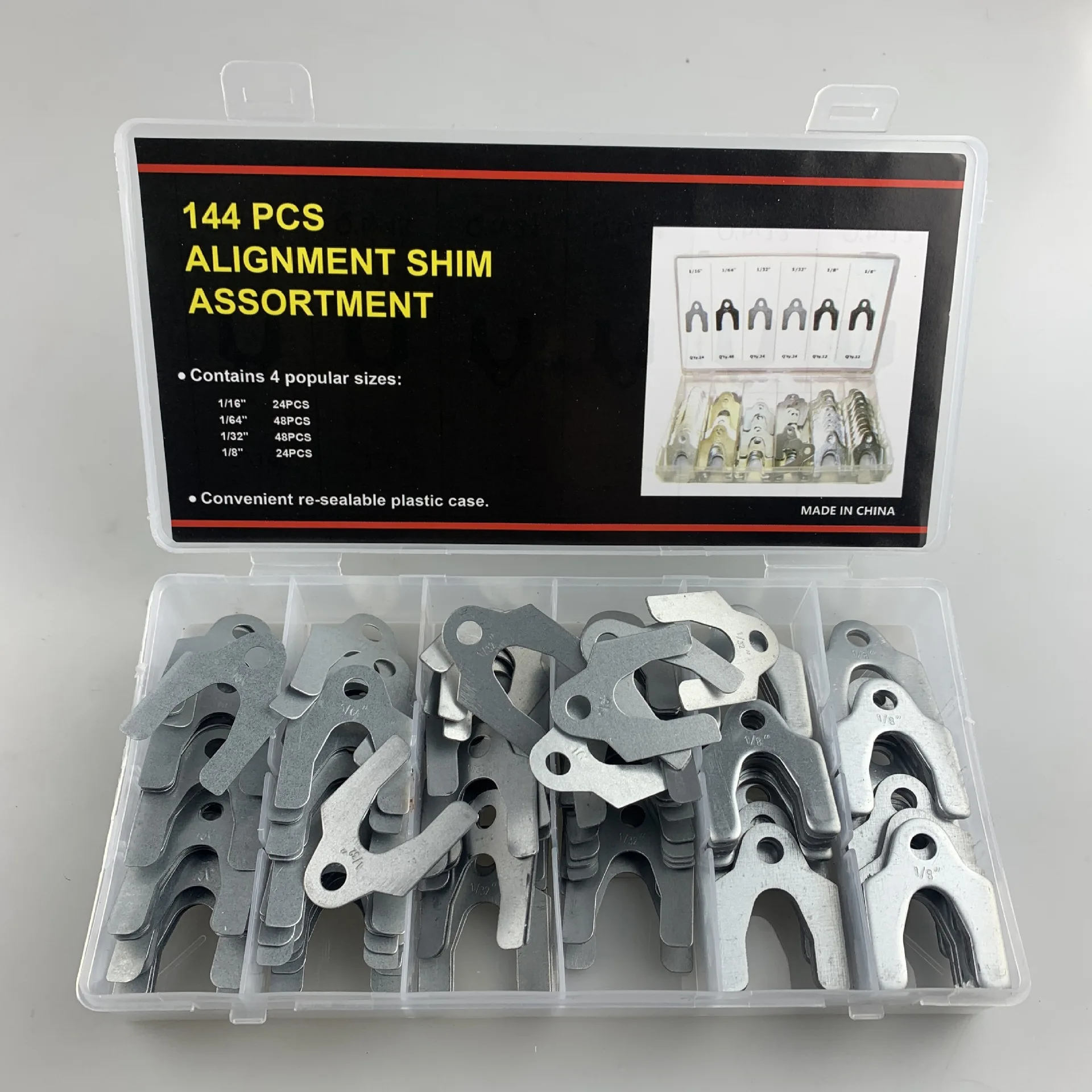 Metal gasket set 144pcs with storage box for precise For tilt positioning and body panel alignment including camber caster use
