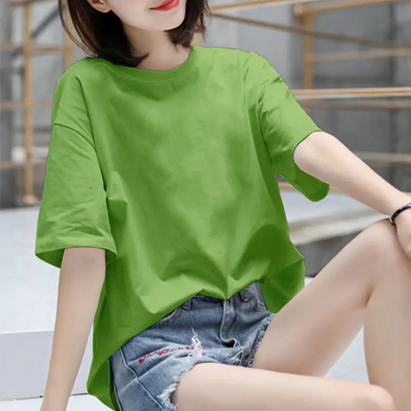 

Fashion O-Neck All-match Solid Color T-Shirts Female Clothing 2025 Summer New Loose Short Sleeve Korean Tops Casual Tee Shirt