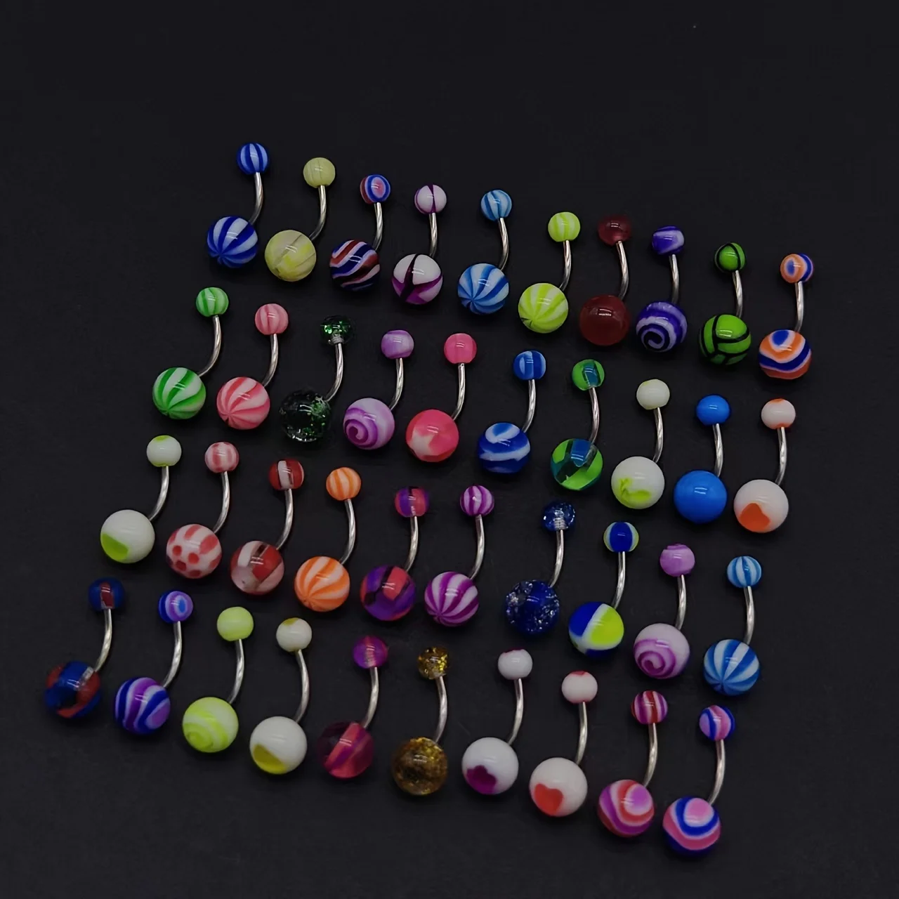 50pcs/100pcs Random Mixed Color Belly Button Ring Set Punk Style Stainless Steel Rod Navel Nail Body Piercing Jewelry Set