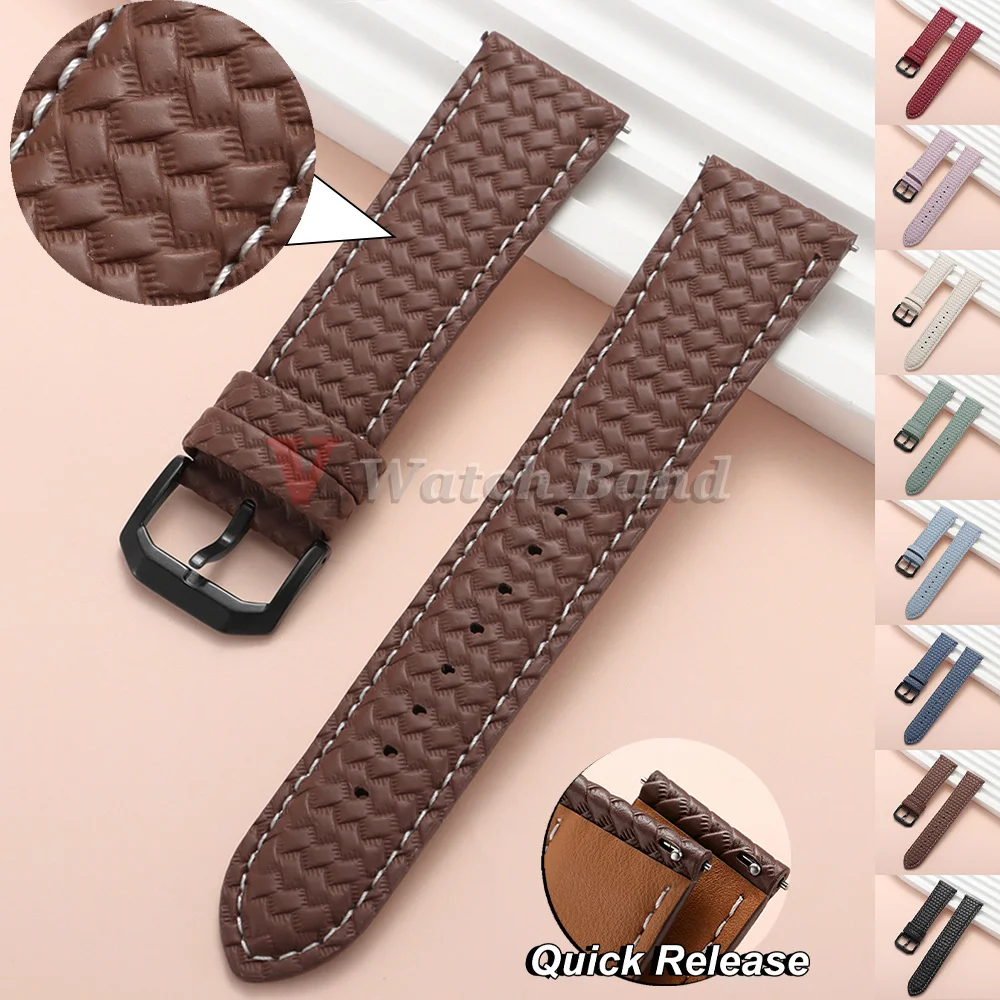 20mm 22mm Woven Texture Sport Wrist Watch Strap Universal Cowhide Watch Band Women Men Business Watch Band Bracelets Accessory