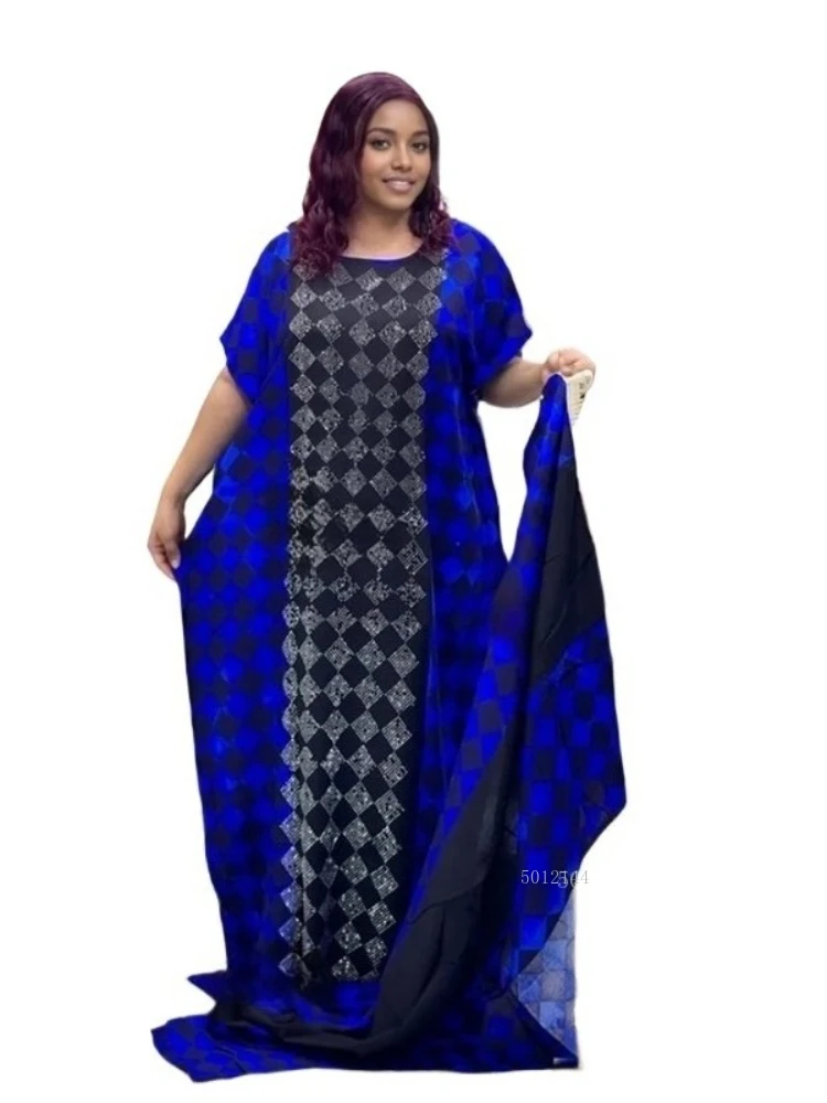 

2025 New Fashion Loose Casual Summer Breathable Middle Eastern African Print Women's Cotton Dress