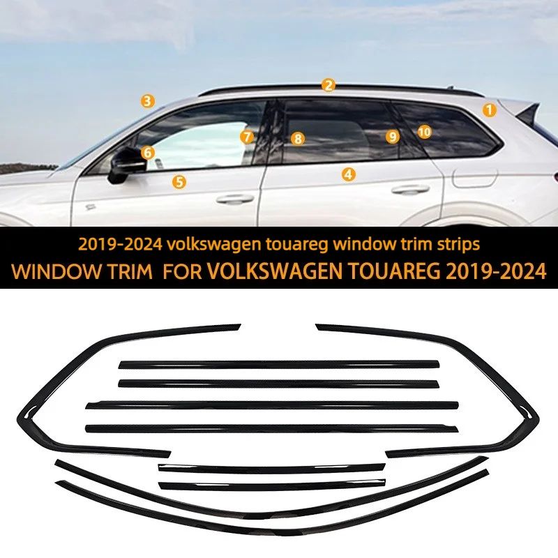 

For 11-24 Volkswagen Touareg Window Trim Modification Black Warrior Door Frame Silver Chrome-plated Decorative Protective