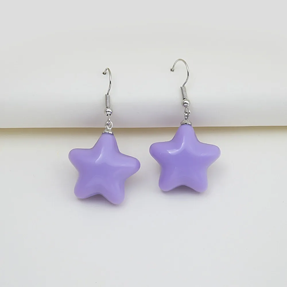 Korean Stereo Cartoon Candy Color Resin Star Dangle Earrings for Women Students Cute Creative Earrings Jewellery Accessory Gifts