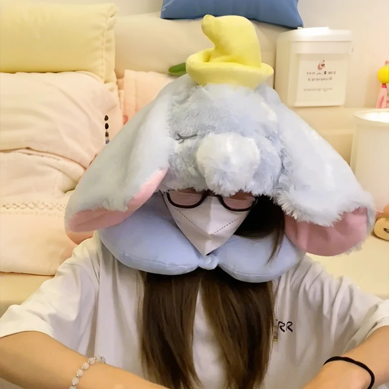 Anime Stitch U-Shaped Hooded Neck Pillow Kawaii Figure My Melody Dumbo Travel Soft Comfortable Cervical Pillow Partner Gift