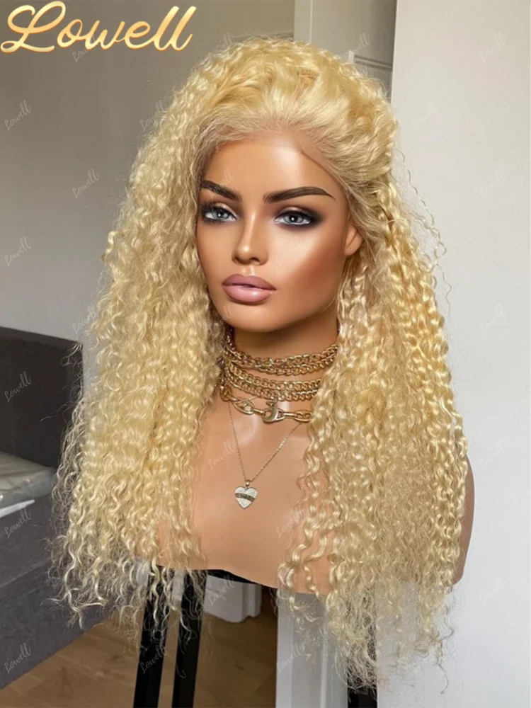 Peluca Frontal de encaje 613 HD, pelucas de cabello humano rizado con ondas de agua rubias de encaje 13x6, pelucas rizadas de color brasileño prearrancado de encaje hd 13x4