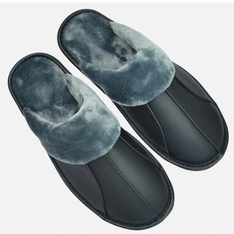 

XIHAHA Men's Women Couple Indoor Shoes Male Fashion Leather Shoe Cotton Slippers Man Concise Slides Simple Home Keep Warm Boots