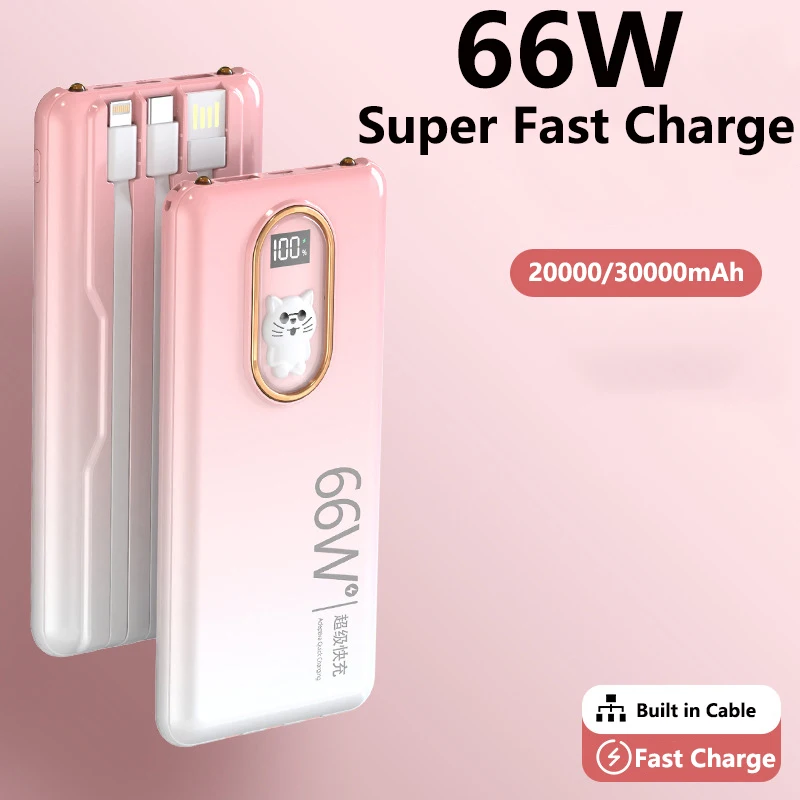 

66W Super Fast Charging Power Bank 30000mAh Portable Charger Powerbank for iPhone Samsung Huawei Xiaomi External Spare Battery