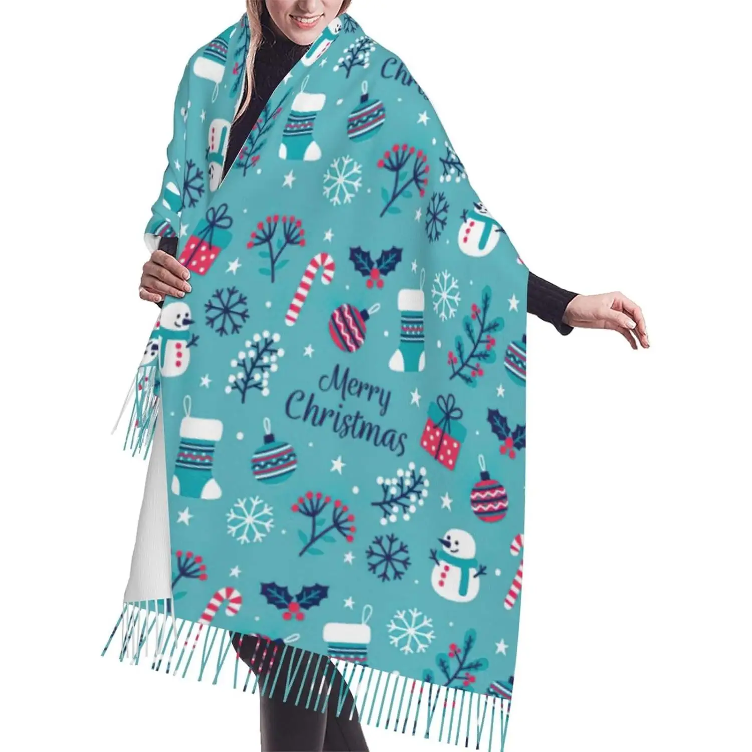 

Пляжный прозрачный женский стильный кашемировый шарф с принтом морского песка и кисточками, зимний теплый универсальный шарф-шаль, подарок