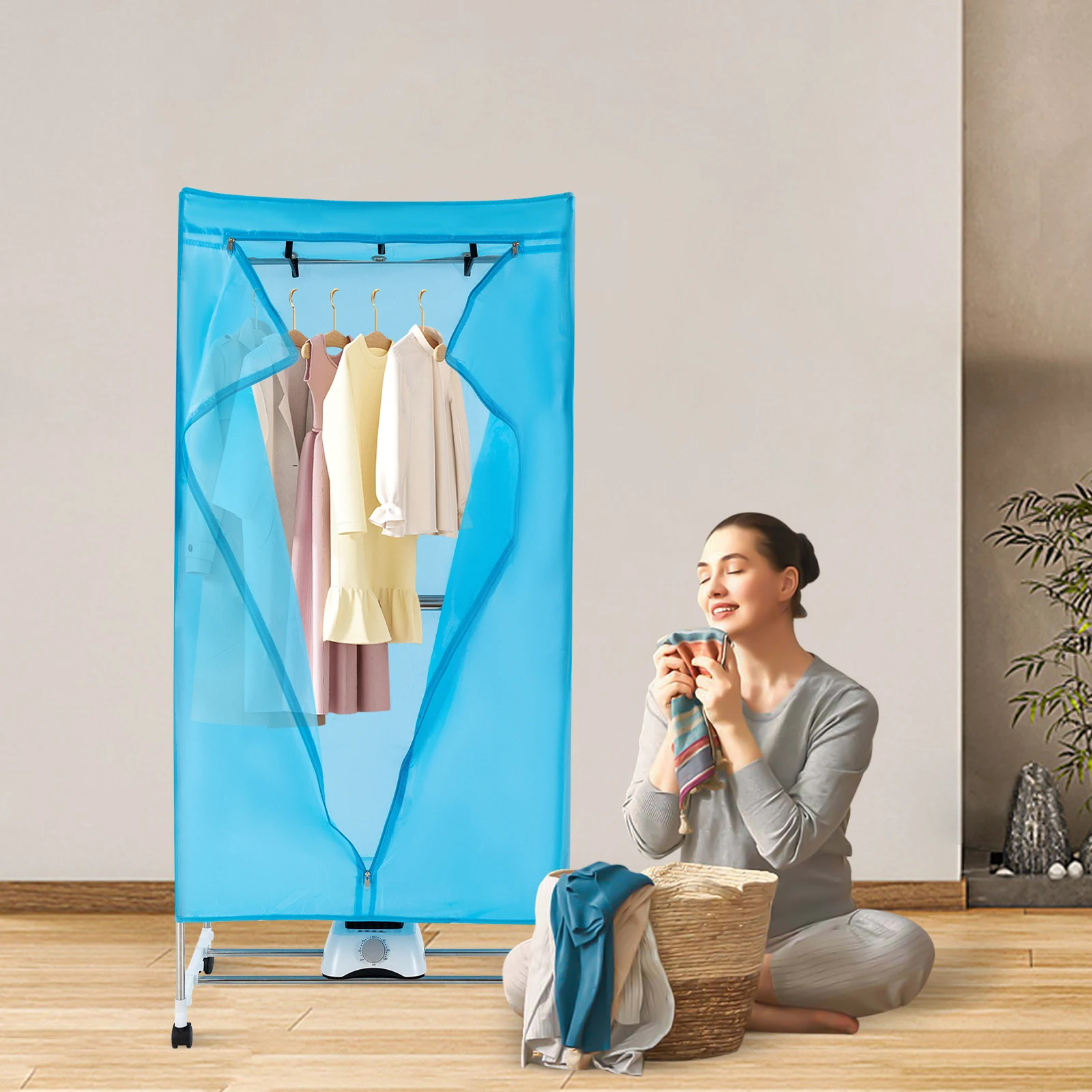 Portable Dryer Electric Clothes Dryer Machine Double Layer Stackable Clothes Drying Rack for Apartments RV Laundry Room Blue