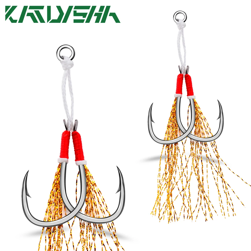 

KATYUSHA 5Pcs Tie Bright Silk Sea Fishing Iron Plate With Double Hooks Metal Jig Assist Hooks for Lure Fishing Hooks