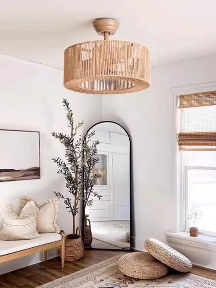 Minimalist Modern Bamboo Rattan Remote Controls LED Home Ceiling Light Art Creative Lamp for Living Room Decoration Chandelier