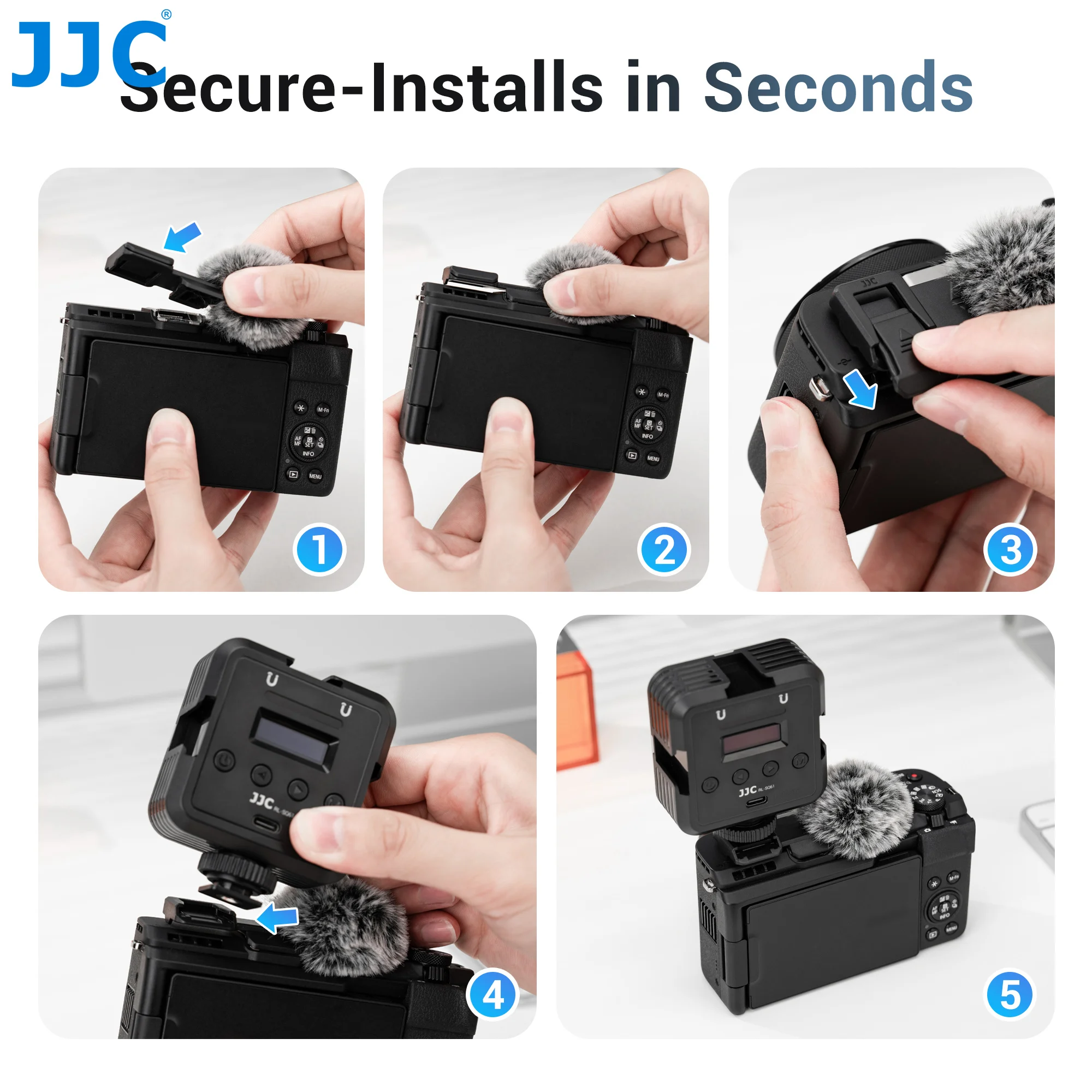 JJC Cold Shoe Adapter with Wind Muff Windshield for Canon