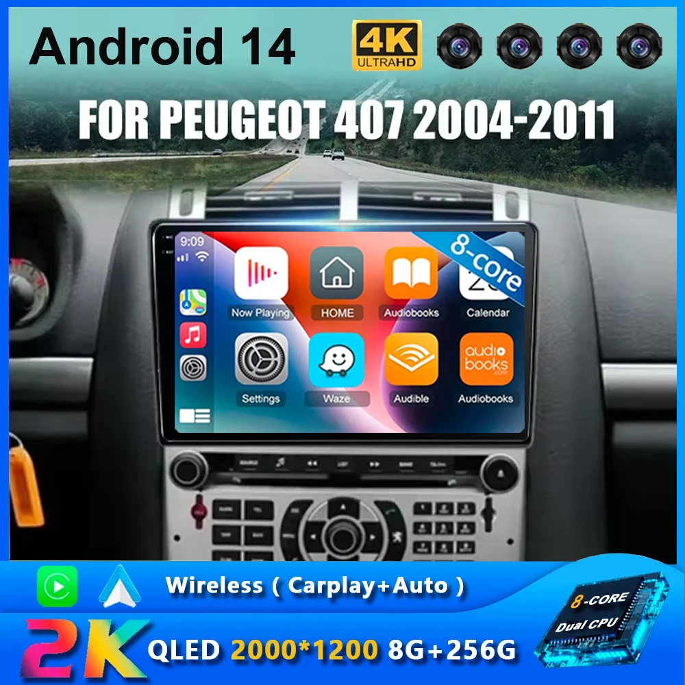 

Автомагнитола на Android 14 для Peugeot 407 2004-2011, мультимедийный видеоплеер, навигация, стерео, GPS, 4G, Авторадио для Carplay, видео 8 + 256G