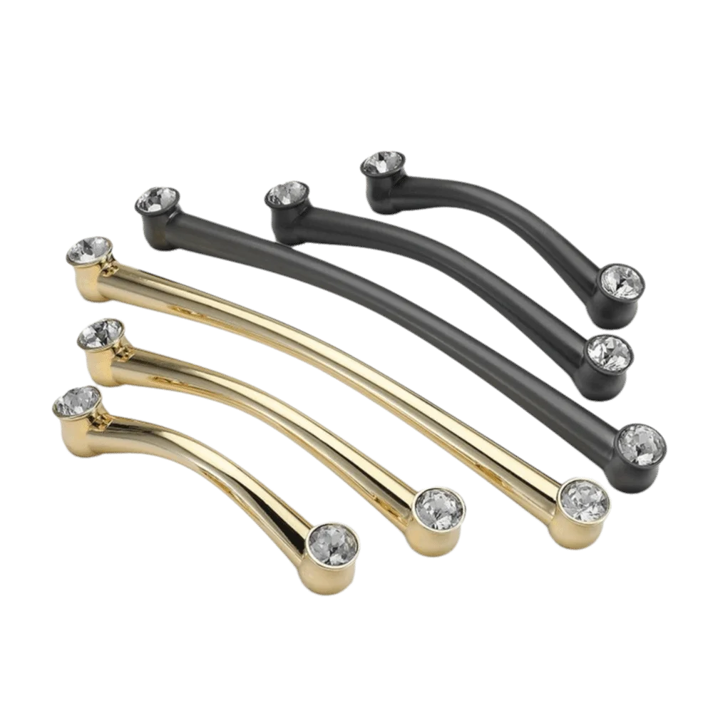 Zinc Alloy Cabinet Handles Gold Finish Screws Included Drawer Pulls Crystal Accent Light Luxury Style Furniture Hardware