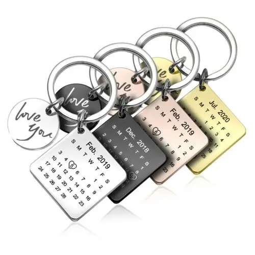 

Personalized Engrave Calendar Date Custom Sterling Silver Keyring Family Gift