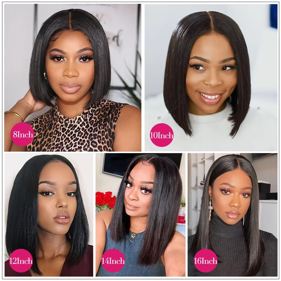 Mamushow Bob Wig straight Lace Front Human Hair Wigs  Short Bob Wig Pre-Plucked Natural Color Human Hair Lace Frontal Wigs