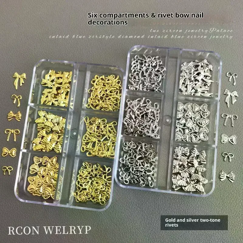 6 rejillas de lazo de Metal para uñas, hoja fina de lentejuelas, diamantes de imitación, decoración artística de uñas dorada y plateada para manicura DIY