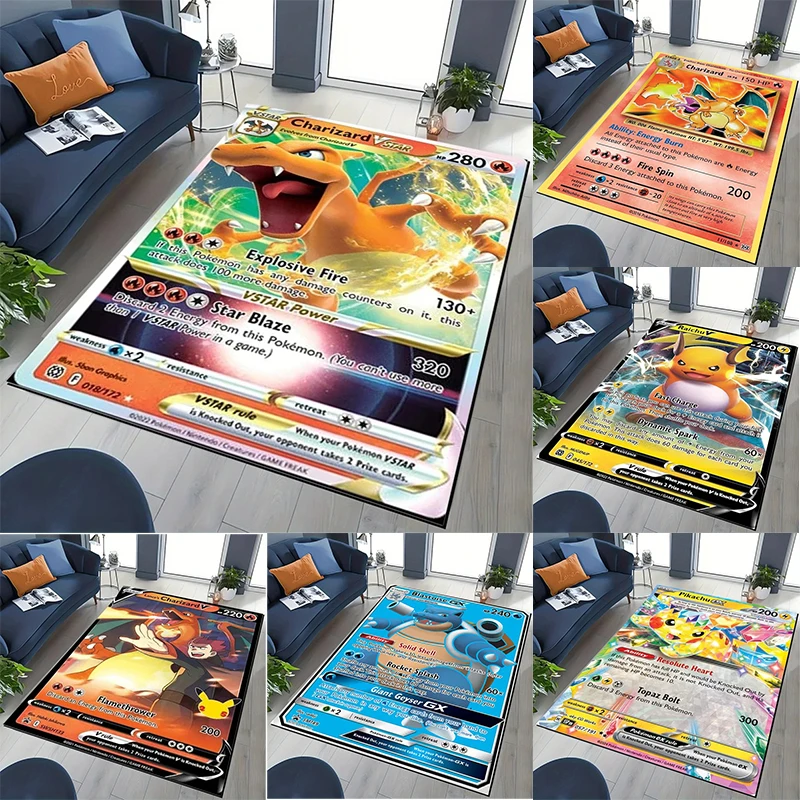 

MINISO Pokémon Card Themed Area Rug Vivid Charizard Pikachu Card Patterns Soft Non Slip Carpet for Living Room Bedroom Decor