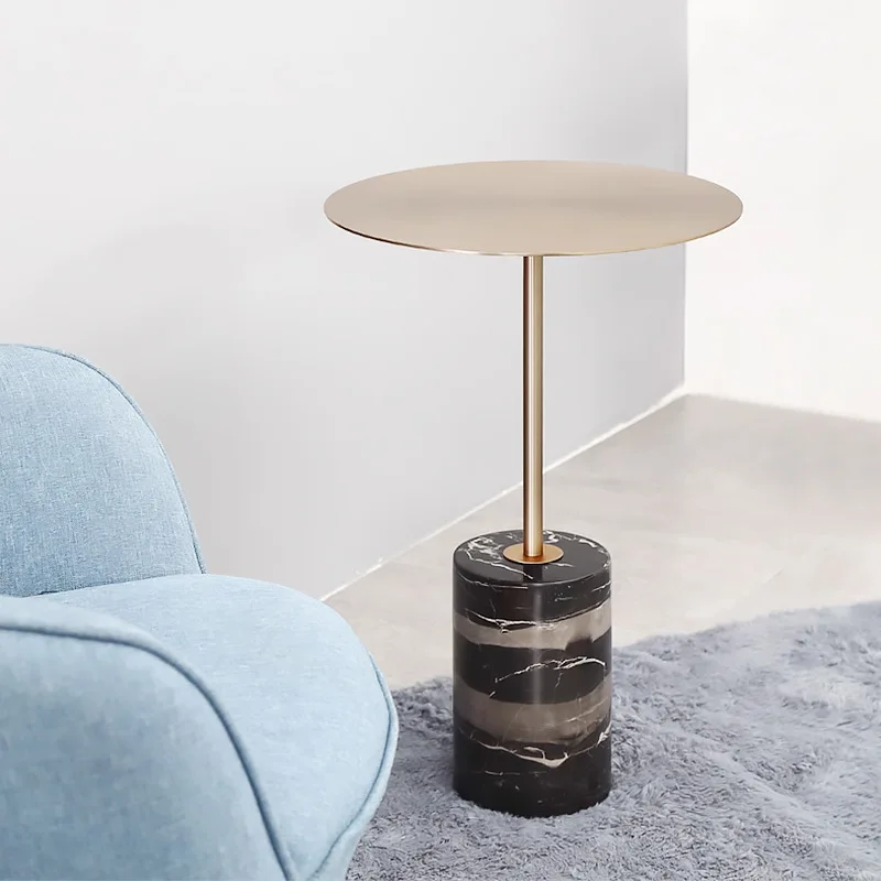 طاولة القهوة لغرفة المعيشة، شرفة راقية، شاي صغير، ستانلس ستيل، حافة مطلية بالذهب، رخام حديث وبسيط #3