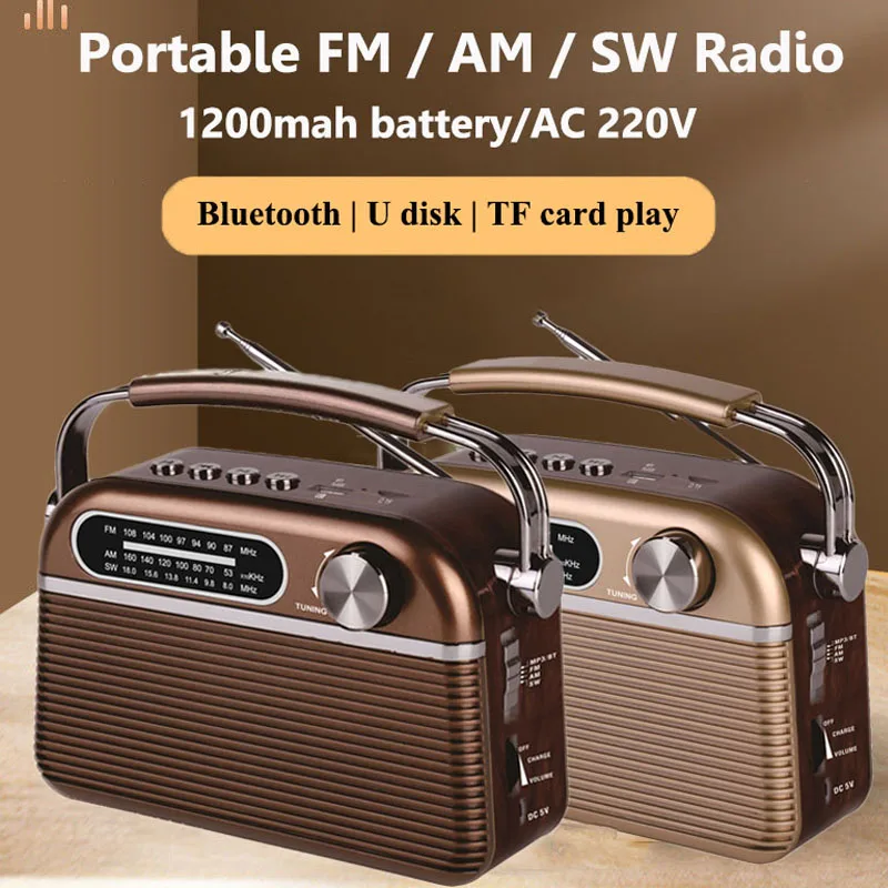 

Портативное винтажное FM AM SW радио в стиле ретро, перезаряжаемое/переменный ток, 220 В, полнодиапазонное радио, беспроводной Bluetooth-динамик, поддержка TF-карты U-диска