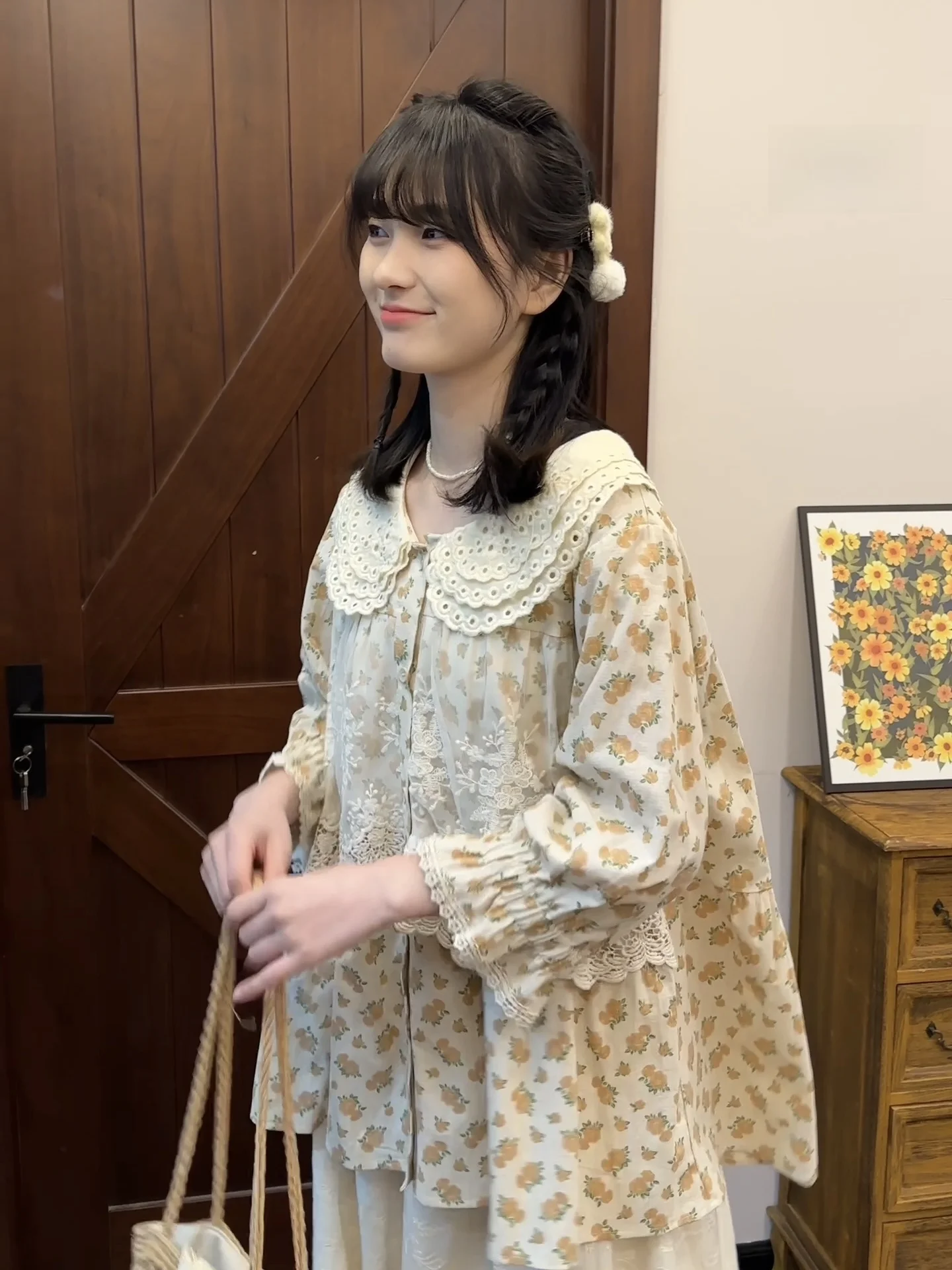

Sweet Sle Tee-Layer Doll Collar Floral Linen irt Loose Lace Retro Blouse Spring Summer Women's Premium Faion irt