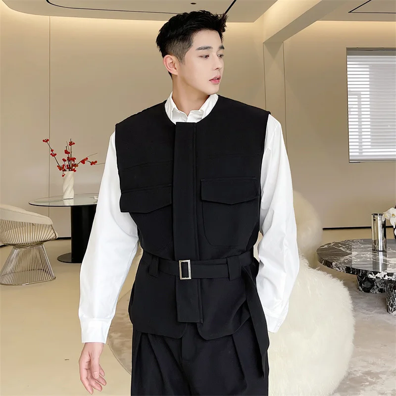 IEFB Trend Men\'s Jacket Vest Korean Style Sleeveless Coat Male 2023 New Autumn O-Collar Tank Top Elgance Fashion Clothing 9A0977