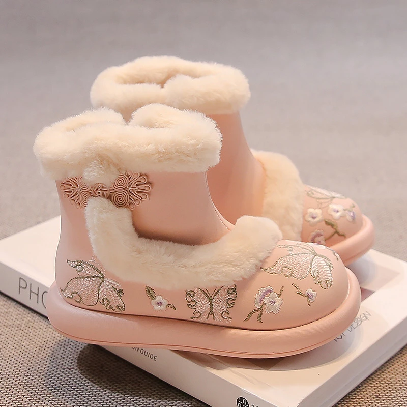 

Детские повседневные ботинки, зимние ботинки, стиль принцессы, китайский стиль, противоскользящая и теплая обувь для девочек, розовый, бежевый, красный, 26–36 лет