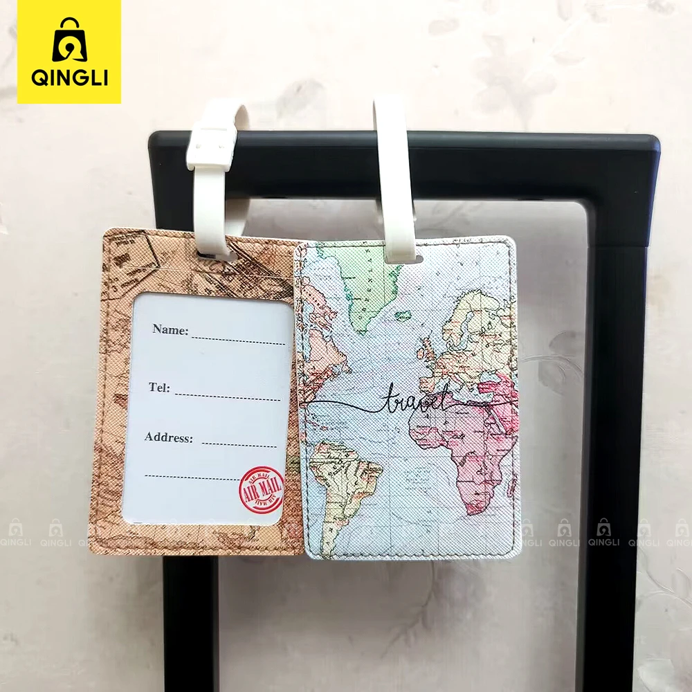 New Creative Travel Map Luggage Tag Men Women Travel Accessories PU Leather Luggage Consignment Label Baggage Identification Tag