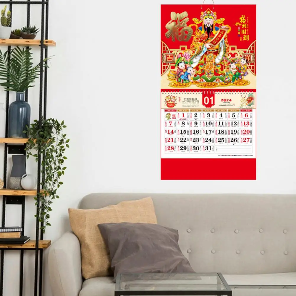 Calendrier mural de l'année du dragon chinois traditionnel, facile à déplacer, festif, auspicieux, nouveau, 2024