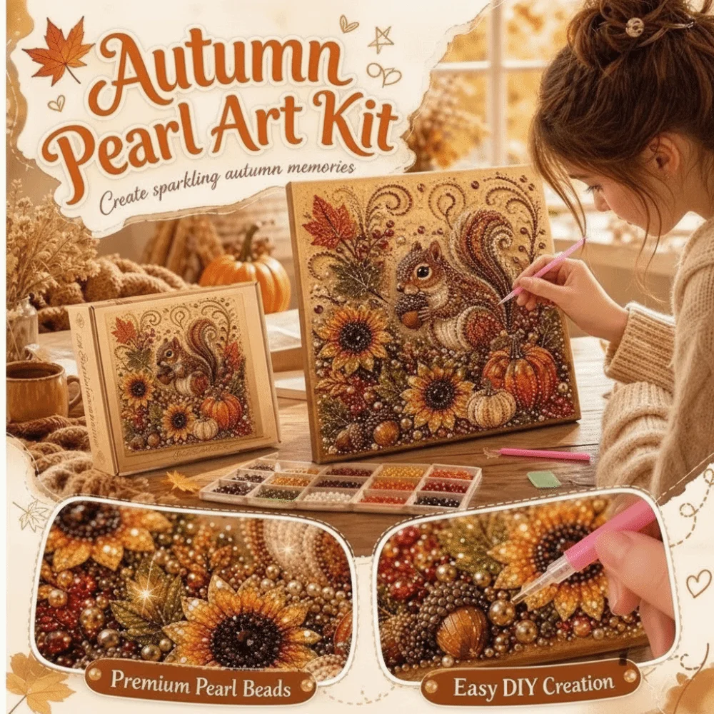 Art And Craft Autumn - ชุดอุปกรณ์เพ้นท์เพชรไข่มุกระยิบระยับ ธีมฤดูใบไม้ร่วง ขนาด 7.8 x 7.8