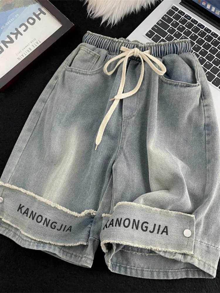 

Retro Waed Denim orts Men's Trendy Casual Five-Quarter Loose Fit Workwear Sle Yellow Clay Loose Leggings Summer orts