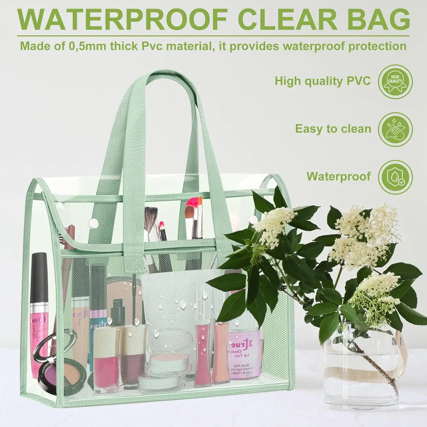 

Transparent Storage Bag for Books,Documents, Cosmetics, Children's Toys,Portable PVC Tote Bag Waterproof Clear Travel Makeup Bag