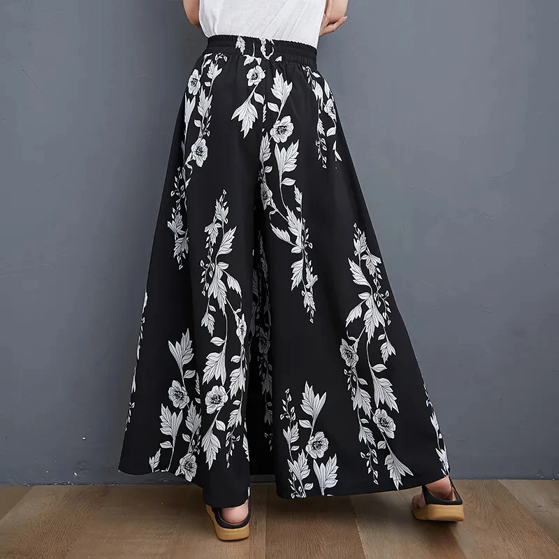 Oversize 6XL Culottes Pants Womens Casual Wide Leg Pantalones Summer Baggy Elastic High Waist Straight Trousers For 110 KG