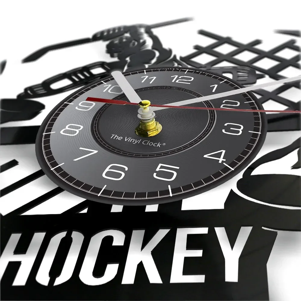 Ice Hockey Comtemporary Vinyl Wall Clock Gridding Modern Designed Hockey Sobre Hierba LP Record Timepieces Hanging Artwork Decor