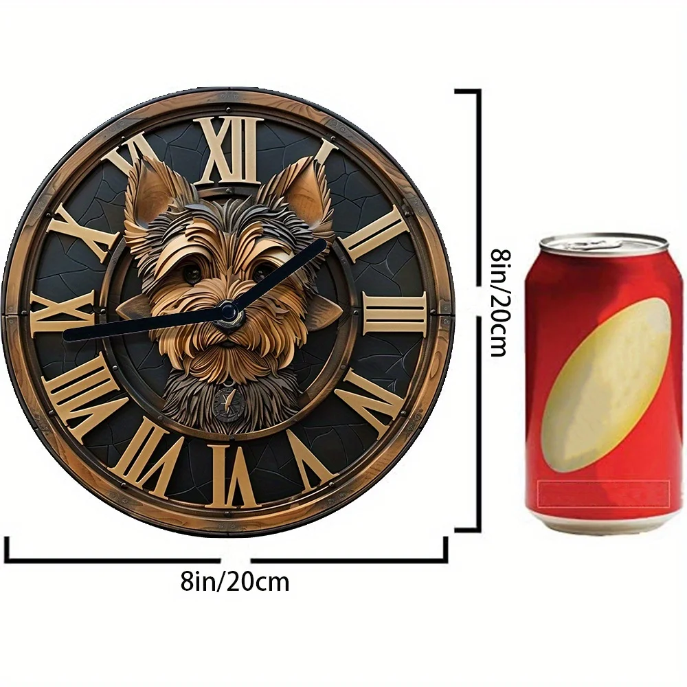 2D Yorkshire Terrier Wall Clock - High-Definition 2D Flat Printing, Silent, DIY Assembly Kit, Includes Clock Movement