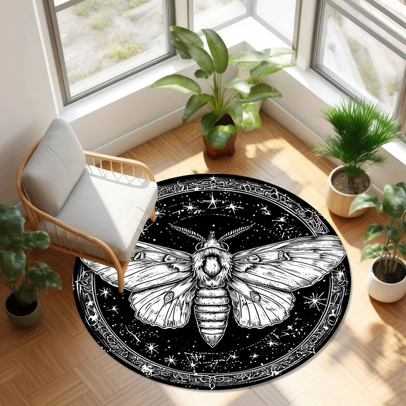 VIKAMA Witchy Gothic Round Doormat, Butterfly Jellyfish Print Non-Slip Rug, Soft Washable Floor Mat for Home Decor