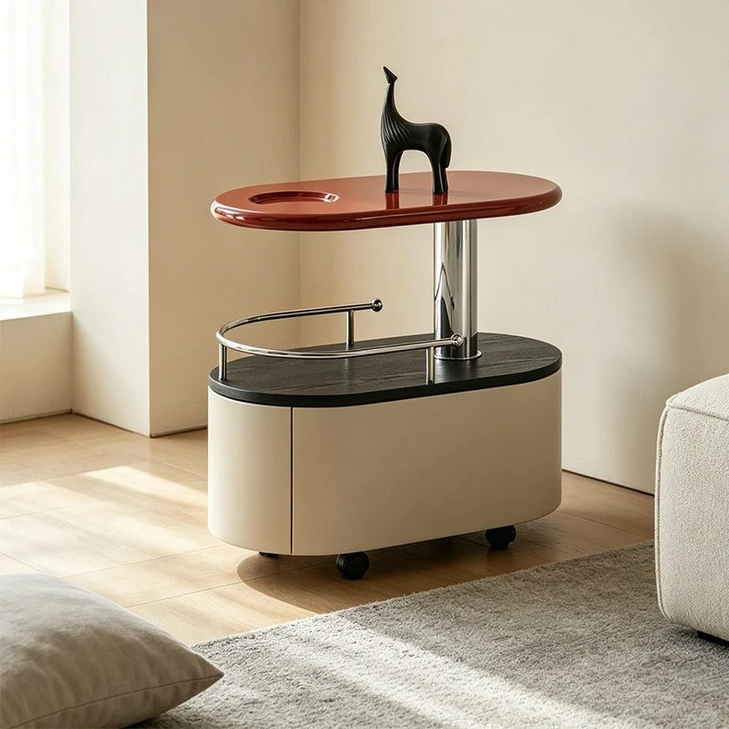 Modern simple side table movable small coffee table designer living room light luxury high-end trolley