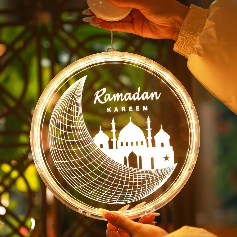 

Luminous Ramadan Hanging Lamp Suction Cup Warm White Eid Mubarak Lamp Battery Powered Atmosphere Light Moon Star Castle Lamp