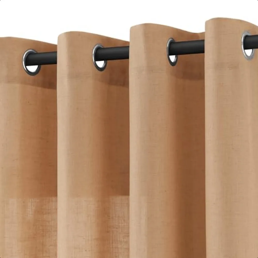 

Camel Linen Curtains 84 Inch Length 2 Panels for Living Room Bedroom Light Filtering Sheer Curtains 84 Inches Modern Farmhouse