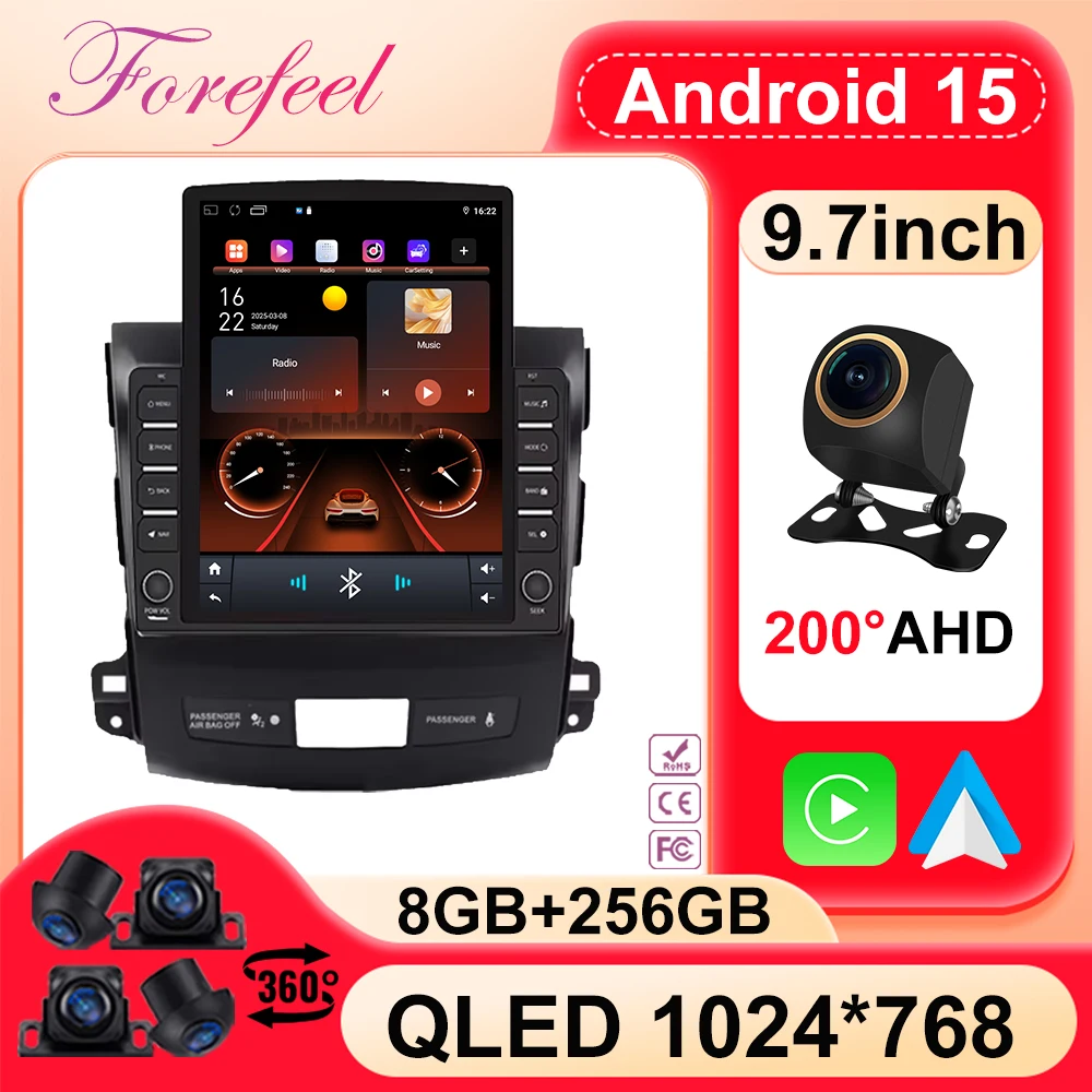 Android 15 For Mitsubishi Outlander 2006-2011 Peugeot 4007 Citroen C-Crosser Car Radio Multimedia Player Carplay Auto Screen DVD
