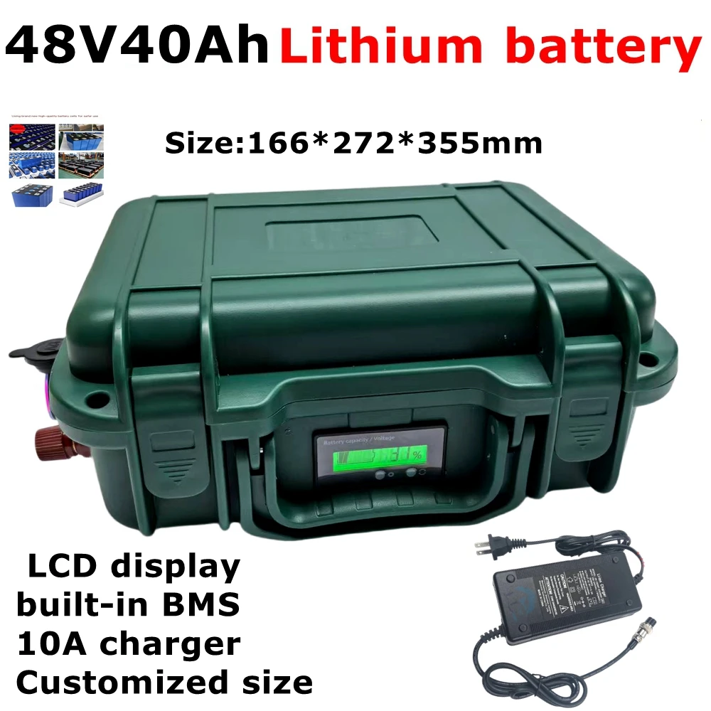 Batterie Lithium-Ion BMS Étanche 48V, 40Ah, pour Vélo Électrique, Scooter, Moteur 2000W, Onduleurs Solaires, Climatisation, Char