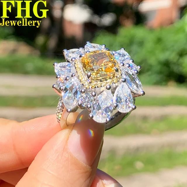 9K Au375 Gold Ring DVVS1 Yellow Moissnite Diamond Ring Wedding Party Engagement Anniversary Ring Trendy AliExpress